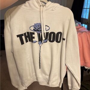 Cream Hoodie with Blue Patterned Logo